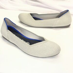 Rothys The Flat Light Grey Round Toe Knit Ballet Flats Shoes Womens 6.5